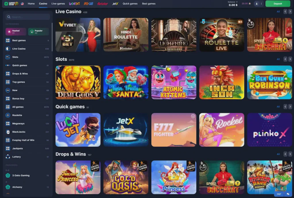Explore the LuckyStar Online Casino Game Lobby